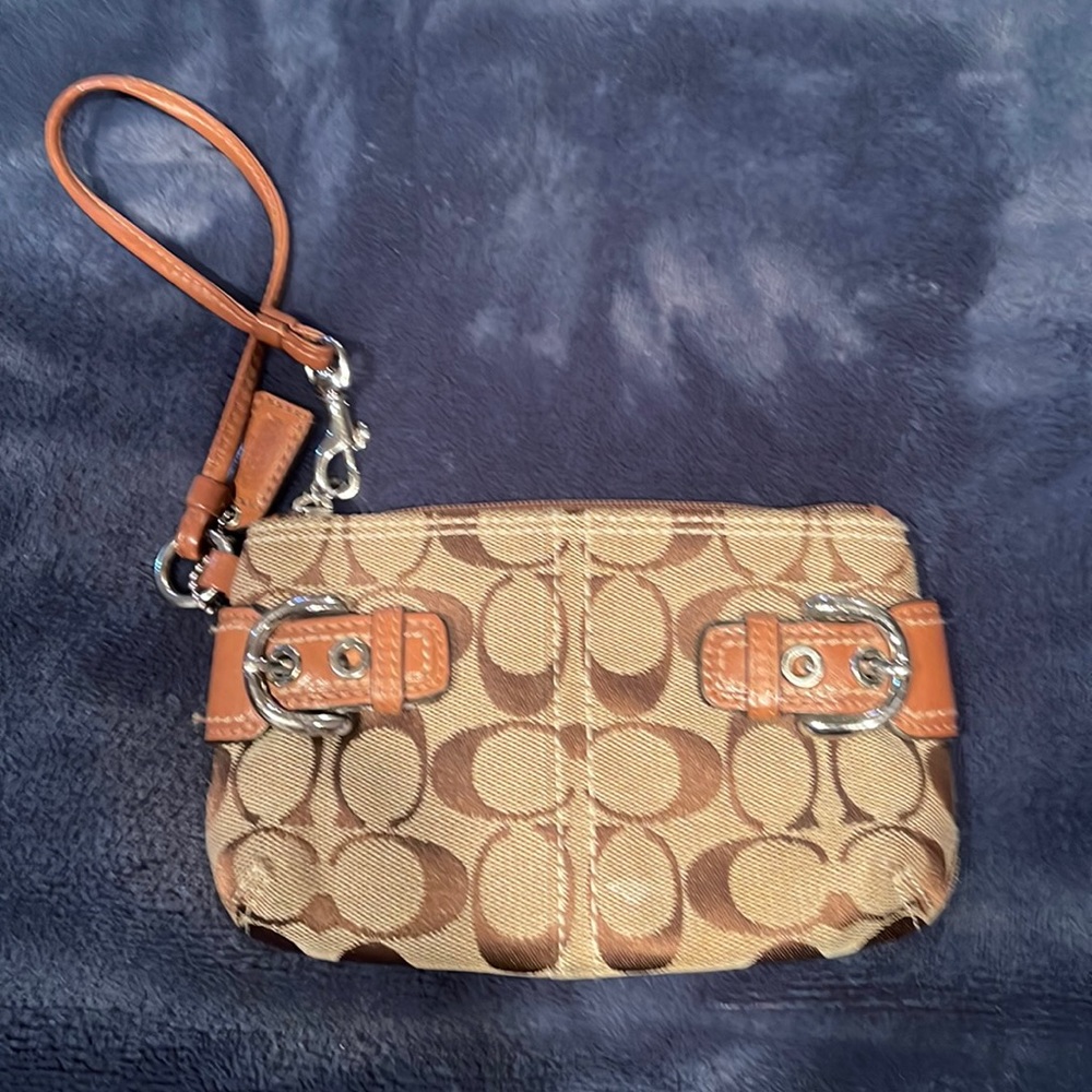 Tan/Brown signature Coach wristlet